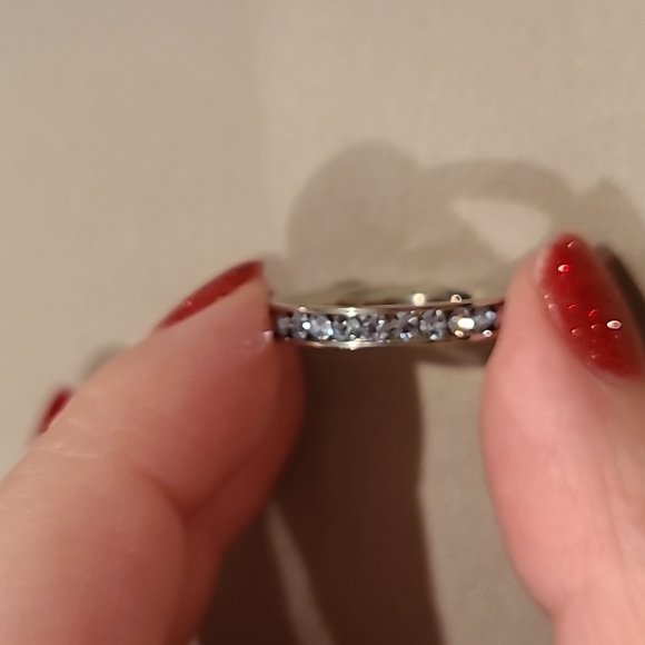 Light blue cubic zirconia channel set eternity stainless steel ring - Picture 7 of 7